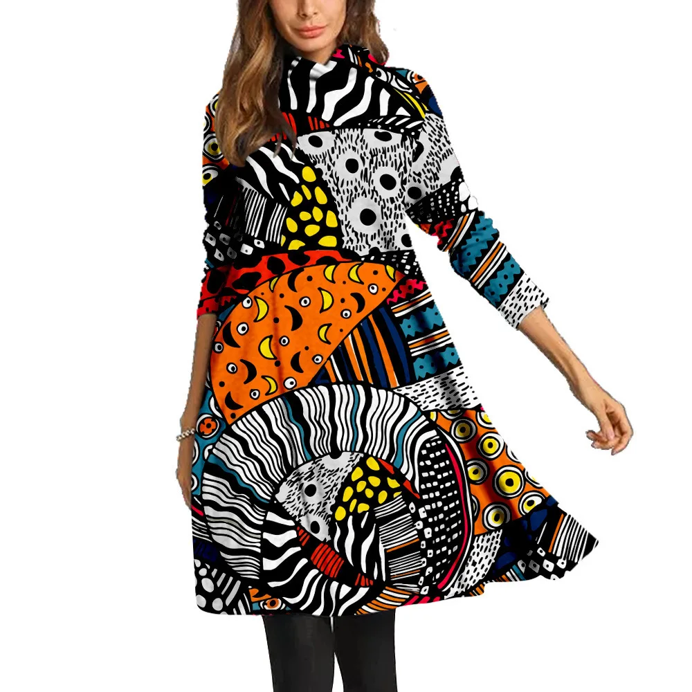 

Bohemia Dresses Vintage 80s 90s Turtleneck Long Dress For Women 2021 Hot Sale Harajuku Streetwear Fashion Clothing