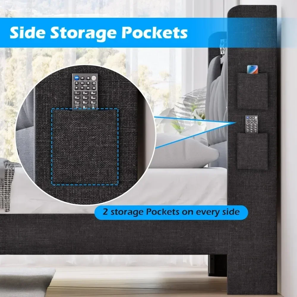 Кровати большого размера с изголовьем кровати и скрытым пространством для