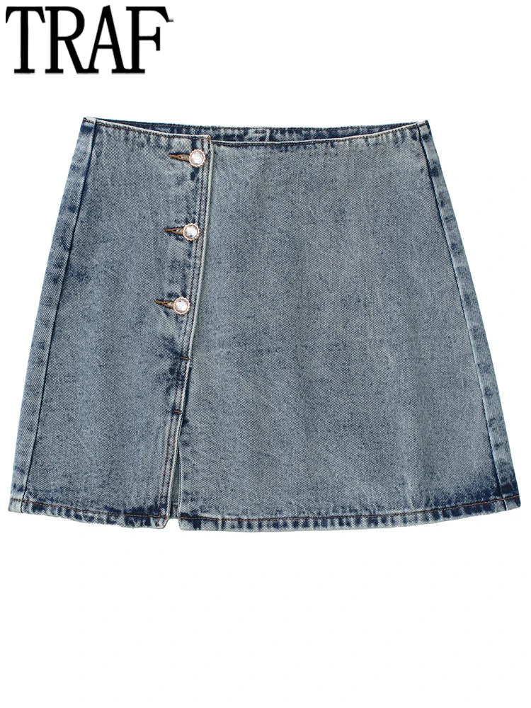 

Женская джинсовая мини-юбка с высокой талией, с разрезом