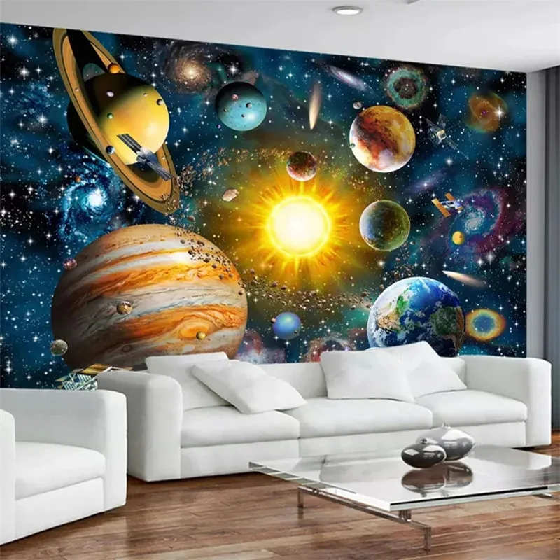 Custom Cartoon Universe Star Sky Planet Photo Wallpaper for Kids Bedroom Children's Room Space Mural Wall Papers Home Decor