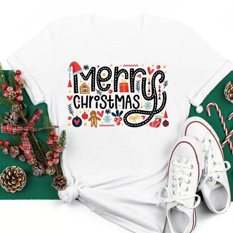 

Женские праздничные футболки с графическим рисунком на Рождество и новый год, Модный женский топ в стиле 90-х, новая трендовая футболка, праз...