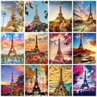 Алмазная вышивка AZQSD, мозаика с изображением Парижской башни, цветка, стразы, пейзаж, закат, вышивка крестиком, домашний декор, подарок