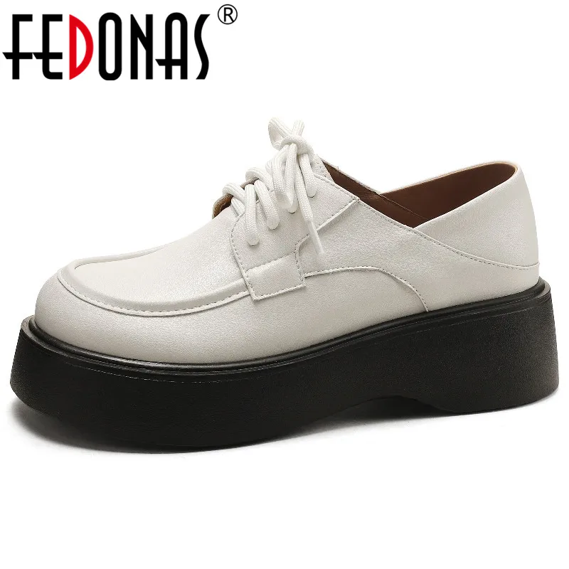 FEDONAS Women Flats Platforms Round Toe Casual Working Lace-Up Genuine Leather Shoes Woman Spring Summer Fashion New Arrival