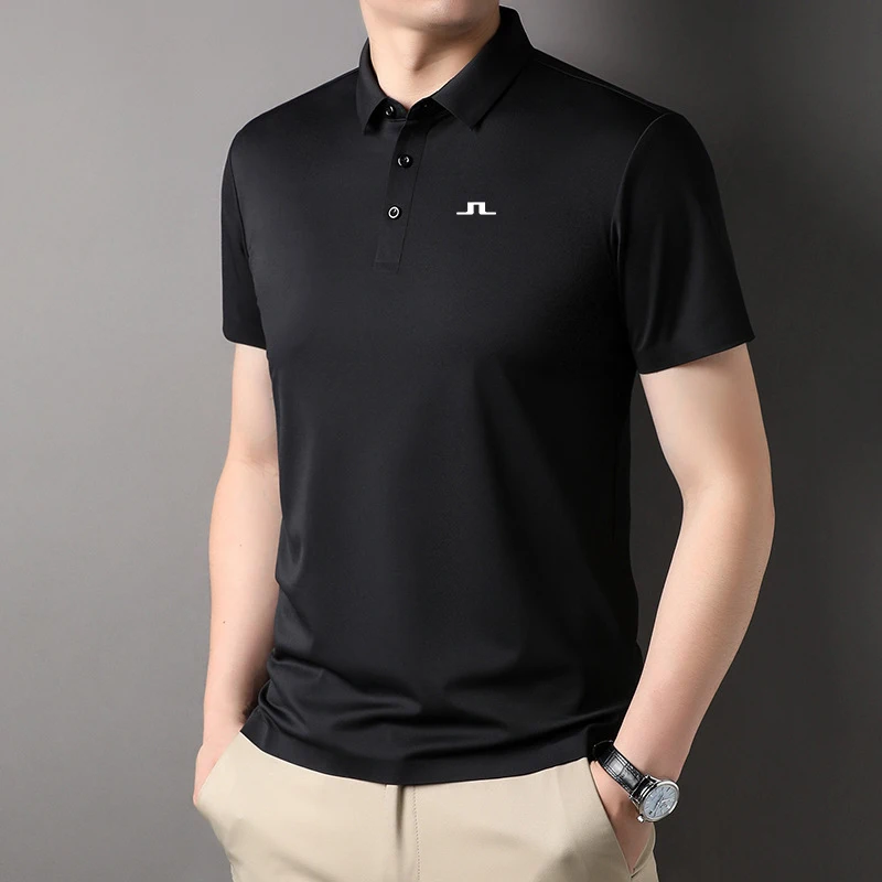 

2023 New Summer J Lindeberg Brand Mens Plain Turn Down Collar Golf Polo Shirt Short Sleeve Casual Tops Fashions Clothes Men
