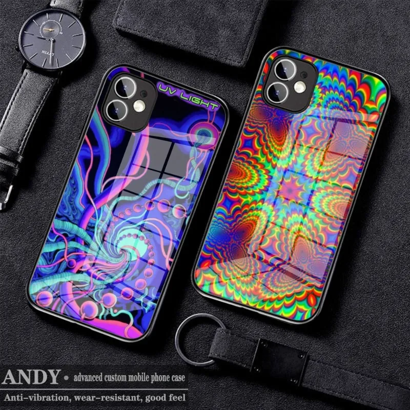 

Colourful Psychedelic Trippy Phone Case Glass for IPhone 11 12 13 14 Pro XR XS MAX 8 X 7 14 Plus SE 13 Pro Design Iphone Covers