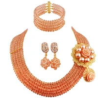 peach crystal beads necklace african jewelry set for women nigerian wedding set party jewelry dress jewelry