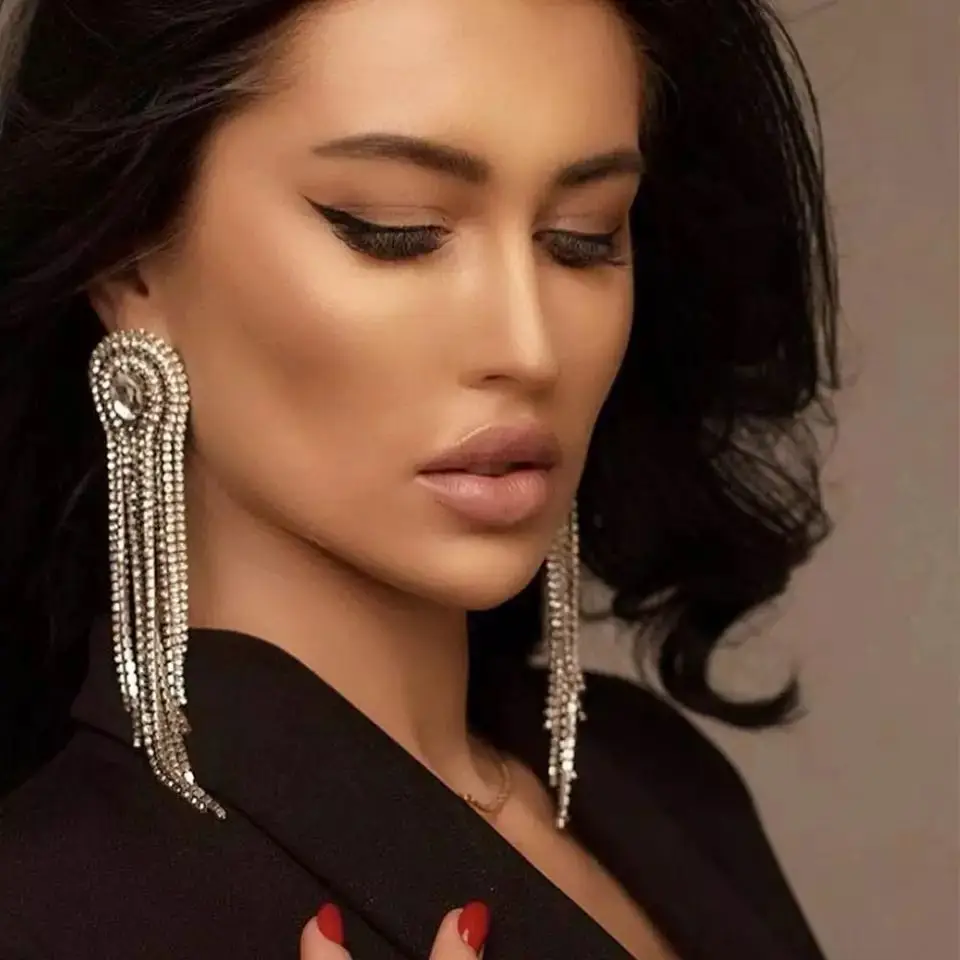 

New Trend Women's Earrings Rhinestone Tassel Pendant Earrings Hot Selling Jewelry Dinner Wedding Fashion Jewelry Accessories