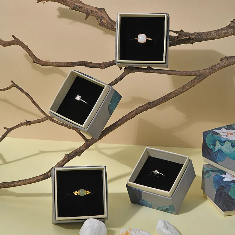 24pcs Lotus Heaven And Earth Cover Earring Box Jewelry Handmade Kraft Vintage Chinoiserie Style Ring Case Creative Gifts Packing