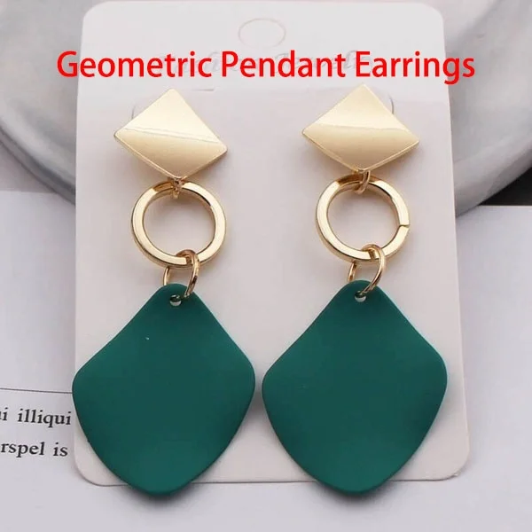 

Delysia King Trendy Geometric Pendant Earrings Women Simplicity Candy Colors Designer Dangler for Party