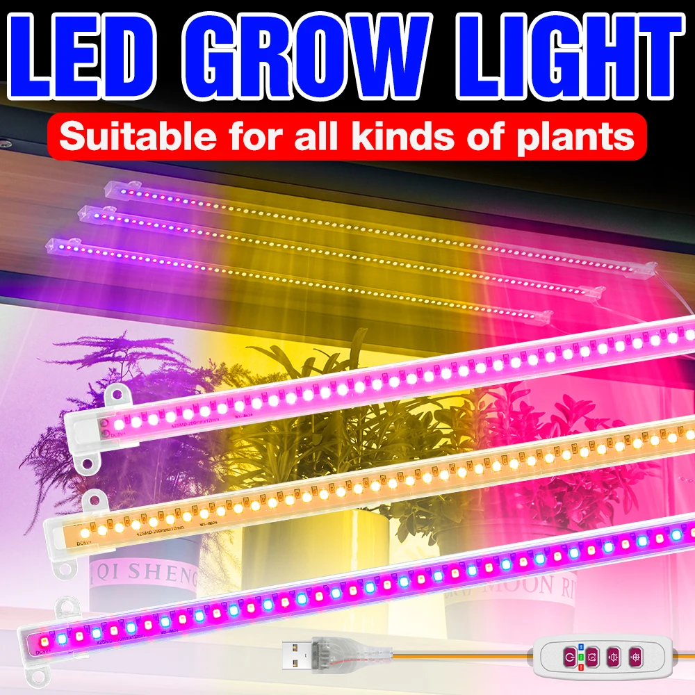 

LED Grow Light USB 3 Colors Full Spectrum Phyto Lamp Greenhouse Hydroponic Plant Growth Lampada Dimming Timing Indoor Lighting