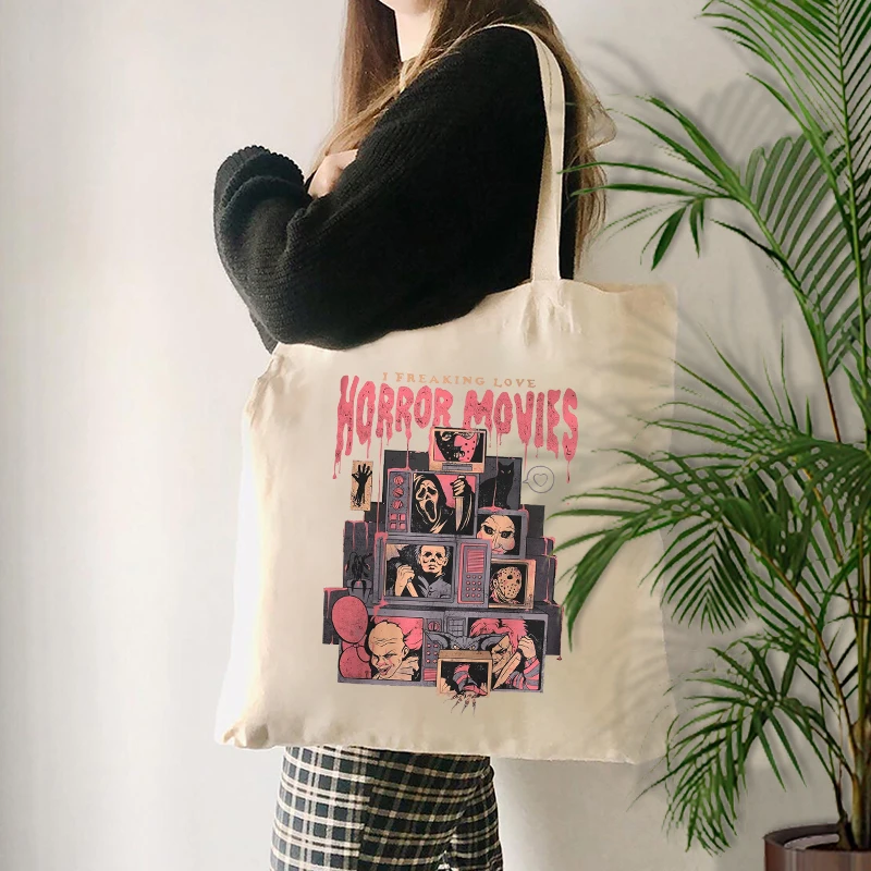 Холщовая сумка для покупок In My Holloween Era с узором ужасов Чаки подарок на Хэллоуин