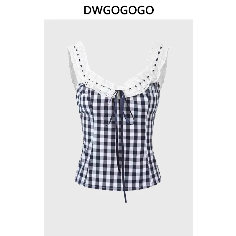 

Korean Harajuku Clothing Women'S Plaid Vest Fashion Sexy Cute Street Style Y2k Mini Skirt Sling Tops