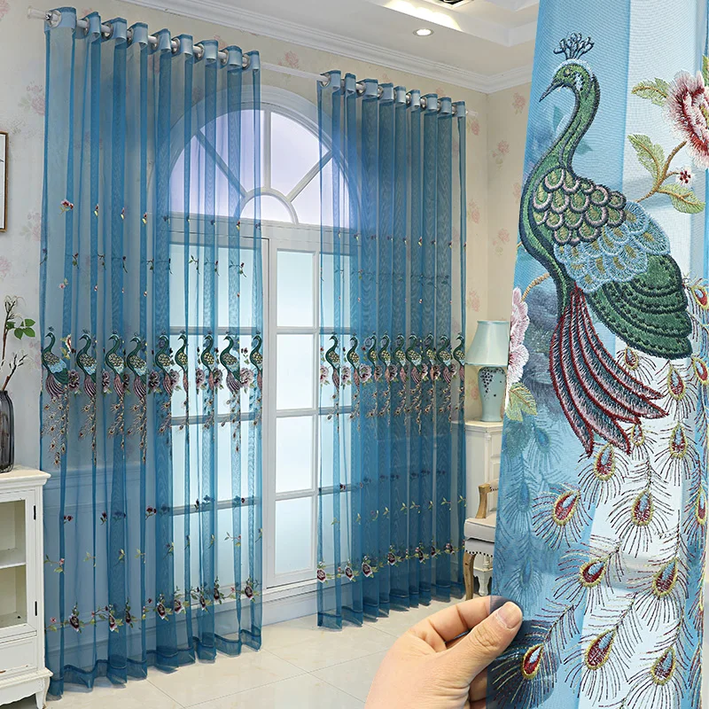 

Simple Modern Living Room Window Screen Curtain High-end Hollow Peacock Embroidery Light-transmitting Bedroom Curtain Custom