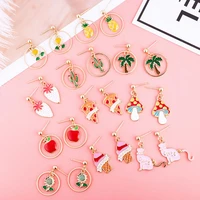 1 pair cute earrings znic alloy cat flower fruit multicolor enamel earring jewelry for fashion women girls gifts 3 7cm 2 6cm