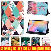 foldable cover case for samsung galaxy tab s6 lite p610p615 10 4 inch flamingo series high quality leather tablet case