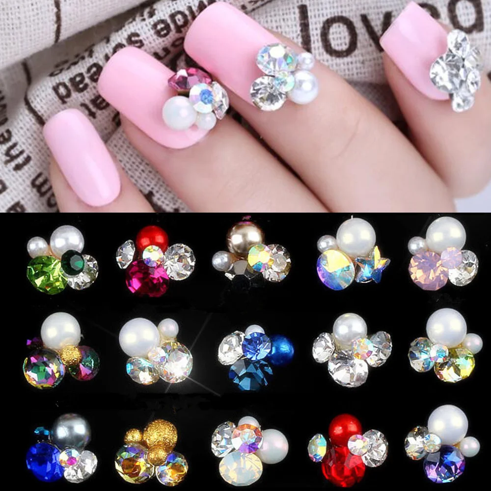 

10pcs/lot Nail Art Crystal Rhinestone Bright Gems JE01-17 Flowers Design Rhinestones Gel Nails Gem Accessories for DIY Nail Part