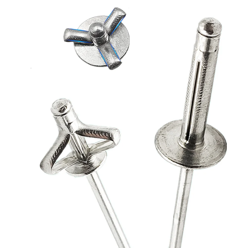 

50 шт., серебряная складная глухая заклепка, заклепка из алюминиевого сплава, 3,2 мм, 4,0 мм, 4,8 мм, болт со стальным хвостовиком, оправка, выхлопные заклепки, крепежные детали