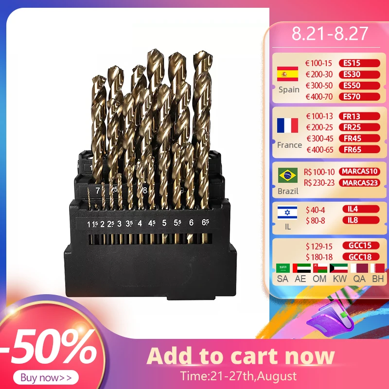 Спиральное сверло ALLSOME из быстрорежущей стали M42, 13/19/25 шт., кобальтовый спиральный набор из 8% высококачественного кобальта для сверления нержавеющей стали, дерева, металла, набор инструментов с 3 краями