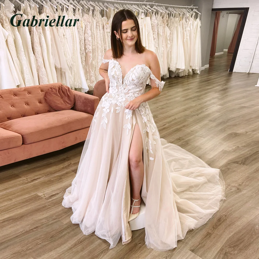 

Gabriellar Luxury Off The Shoulder Slit Wedding Dresses 2023 Sweetheart Appliques Backless A-line Abito Da Sposa Customer Made