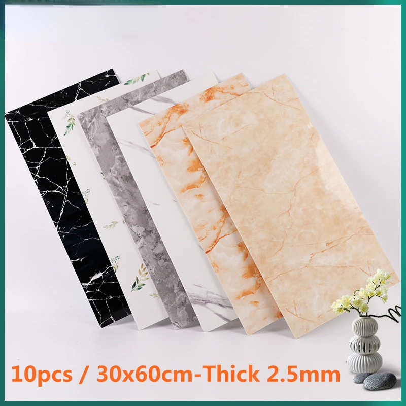

10pcs Marble Brick Wall Sticker 30x60cm Shiny Surface PVC Wallpaper Self-Adhesive Waterproof for Living Room Bedroom Bathroom