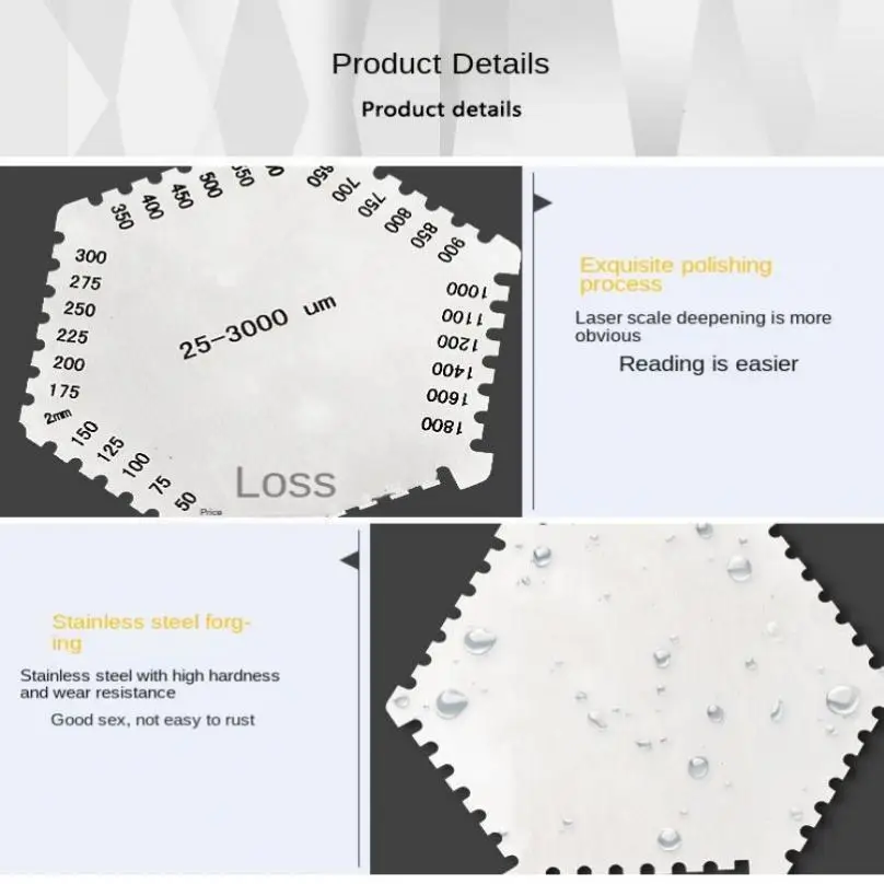 

Wet Film Comb 25-3000 mm Thickness Specification High Precision Stainless Steel Hexagonal Wet Film Comb