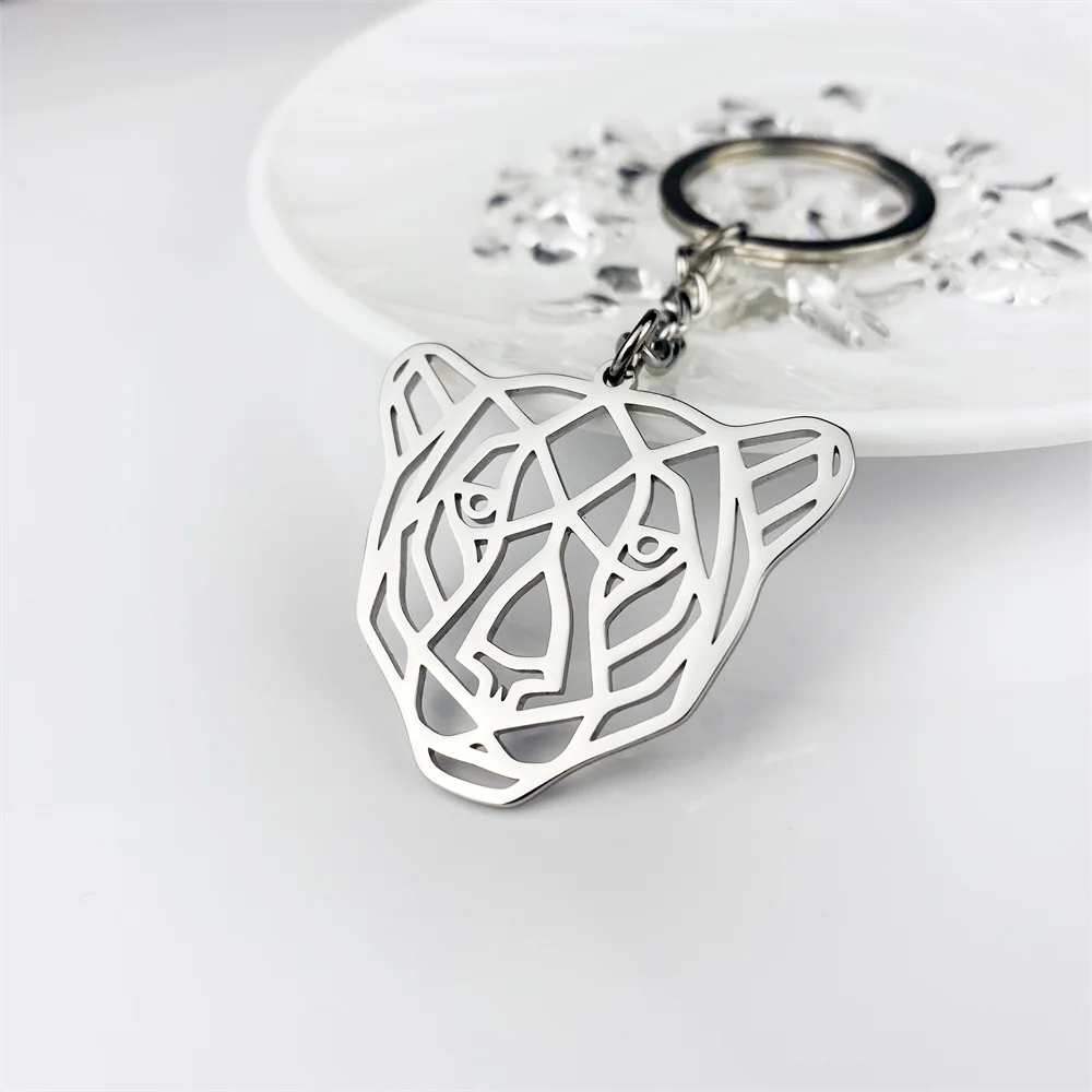 

Personality Cheetah Keychain Women Stainless Steel Hollow Engraved Animal Keyring Bag Key Pendant Jewelry Men Punk Accessories