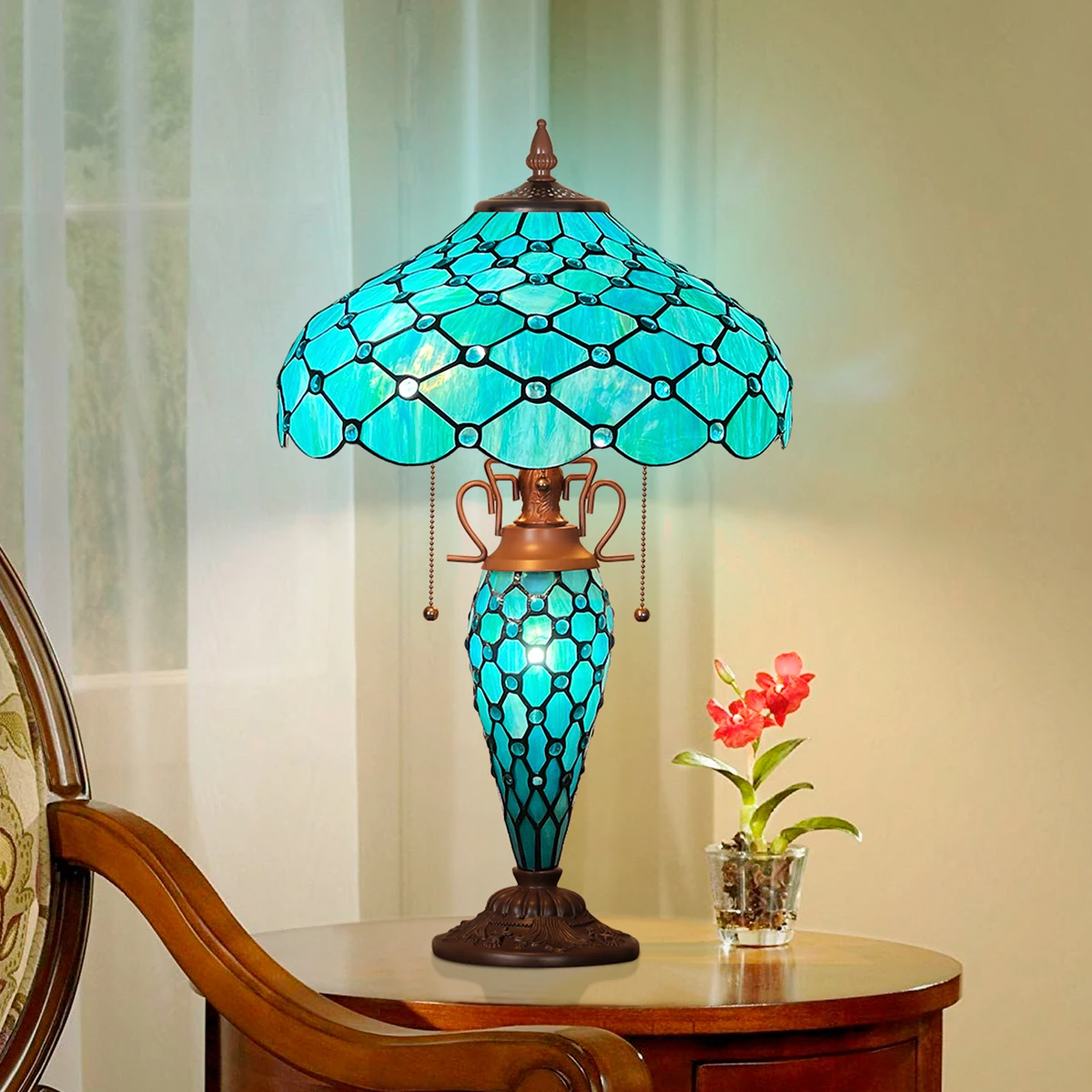 

Tiffany Reading Table Lamp Stained Glass Light 16X16X24 Inches Vase Desk Lamp Decor Bedroom Living Room Home Office