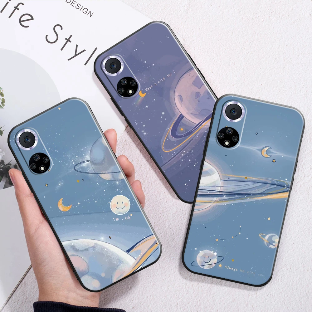 

Beautiful Starry Moon Phone Case For Huawei P20 Pro P30 Lite Honor 10 8X 9X 10X 9A Carcasa Funda Coque Black Back Soft