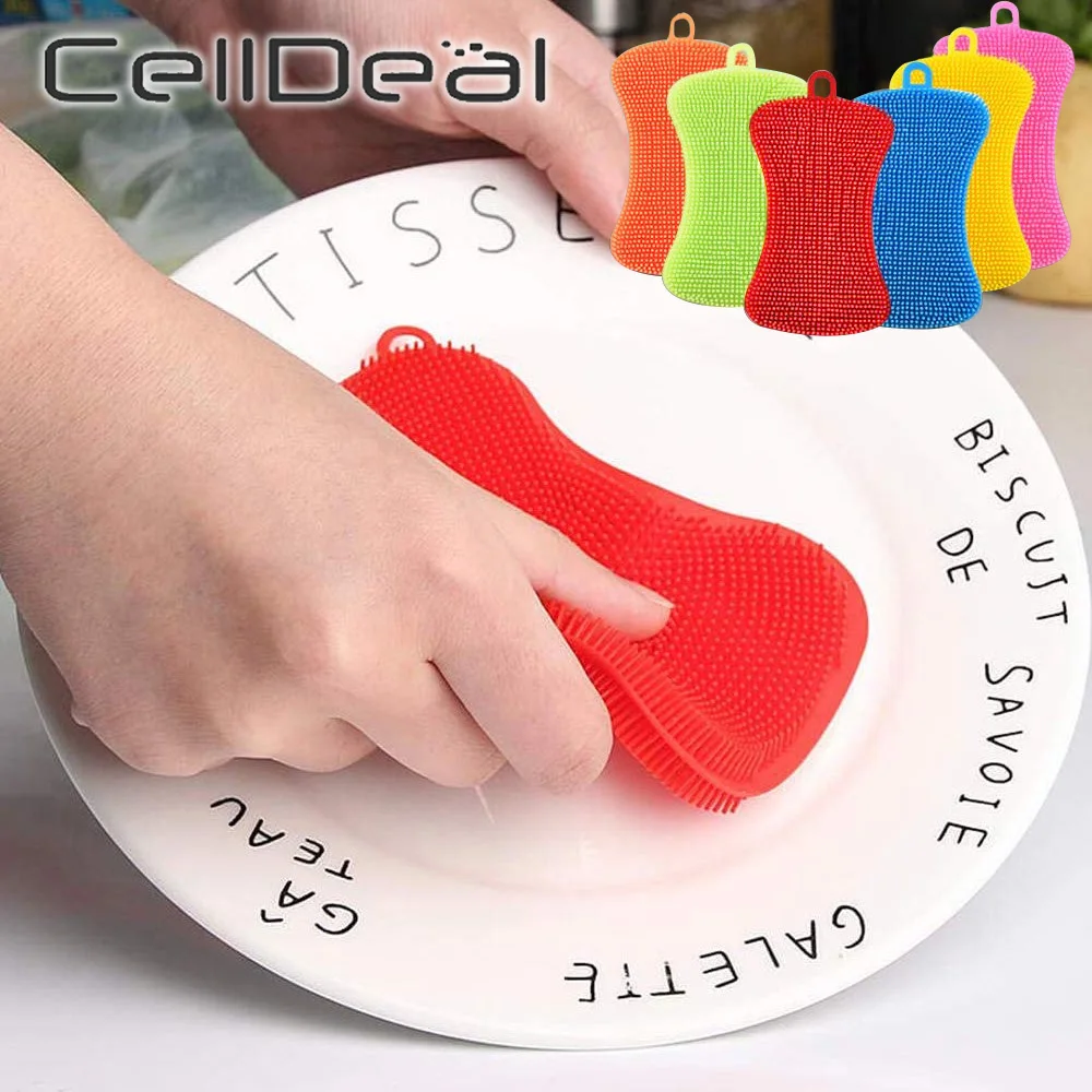 

3Pcs Silicone Dish Washing Brush Pot Pan Sponge Scrubber Silicone Scouring Pad Household Wash Brushes Kitchen Cleaning Tools