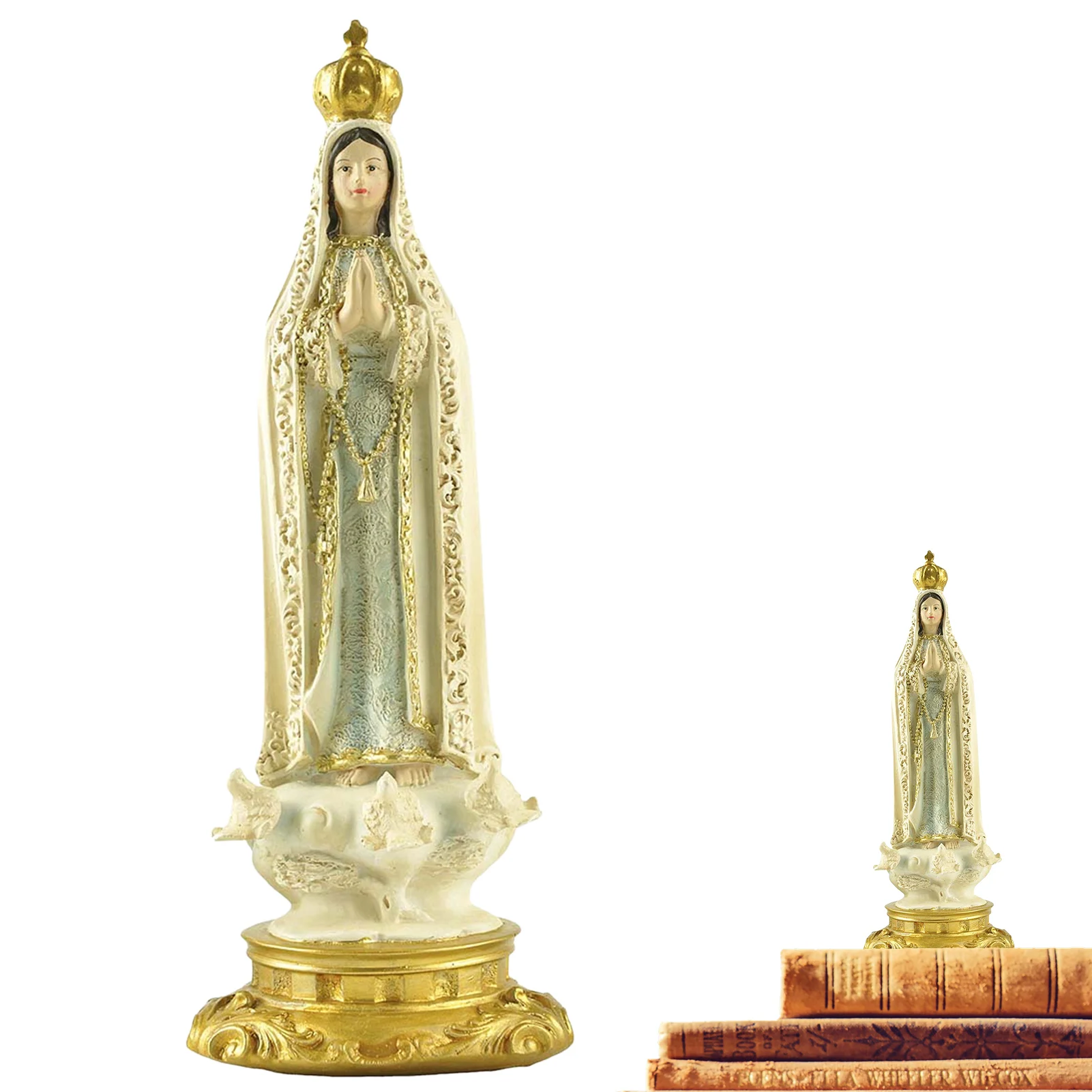 

Статуя Богородицы Фатимы из смолы, благородная Женская религиозная фигурка, подарки, статуя католической Фатимы, религиозные подарки для д...