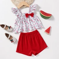 toddler girl summer clothes baby clothing set fruit watermelon bow sleeveless topsshort pants sweet baby girls outfits 0 18m