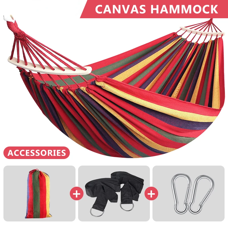

Canva Camping Hammock 240*150cm Upgraded Thickened Hammock With Two Anti Roll Balance Beam Hanging Chair Garden swings