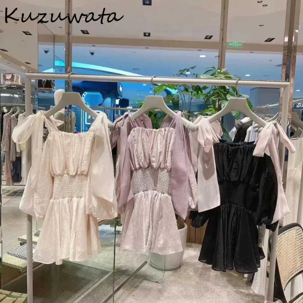 Платье Kuzuwata с вырезом лодочкой и пышными рукавами платье рюшами открытыми