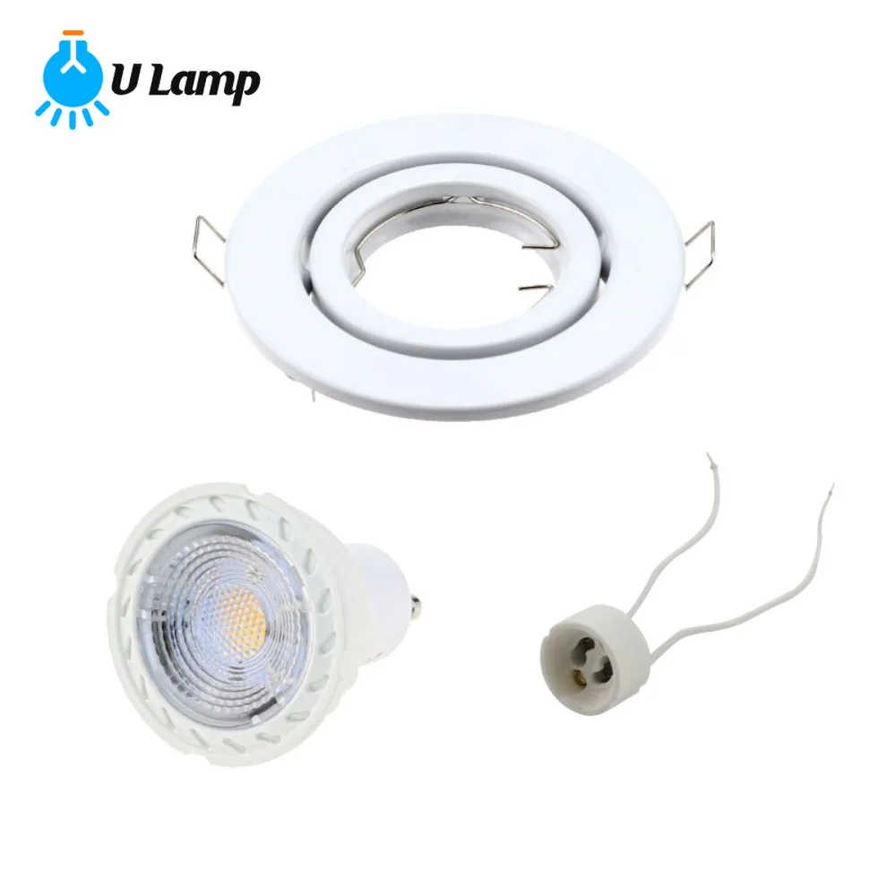

LED Spotlight Frame with MR16 GU10 Socket and Bulb Modern Aluminum White Recessed Base Socket Lighting Fixture