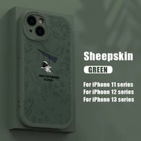 for iphone 13 pro max 12 11 xs max xr xs x 8 7 plus se 2022 shockproof astronaut silicone case sheepskin leather hybrid cover