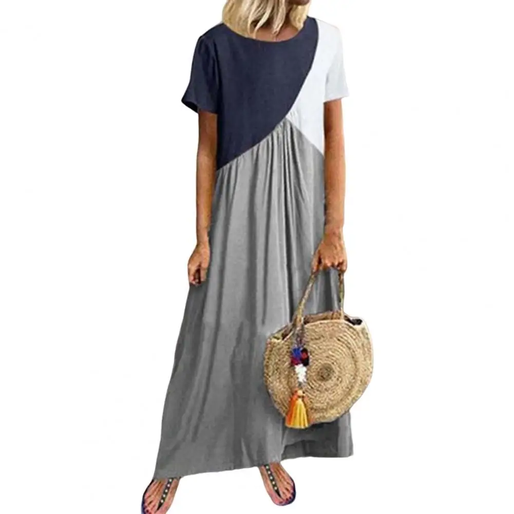 

Summer Fashion Women Dress Casual Patchwork Contrast Color Pleated Short Sleeve Elegant Dress for Women 2022 Street wear