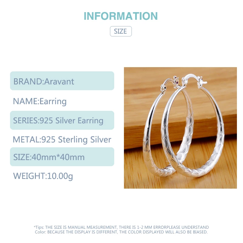 Серьги-кольца Aravant из серебра 925 пробы 40 мм для женщин модные ювелирные изделия