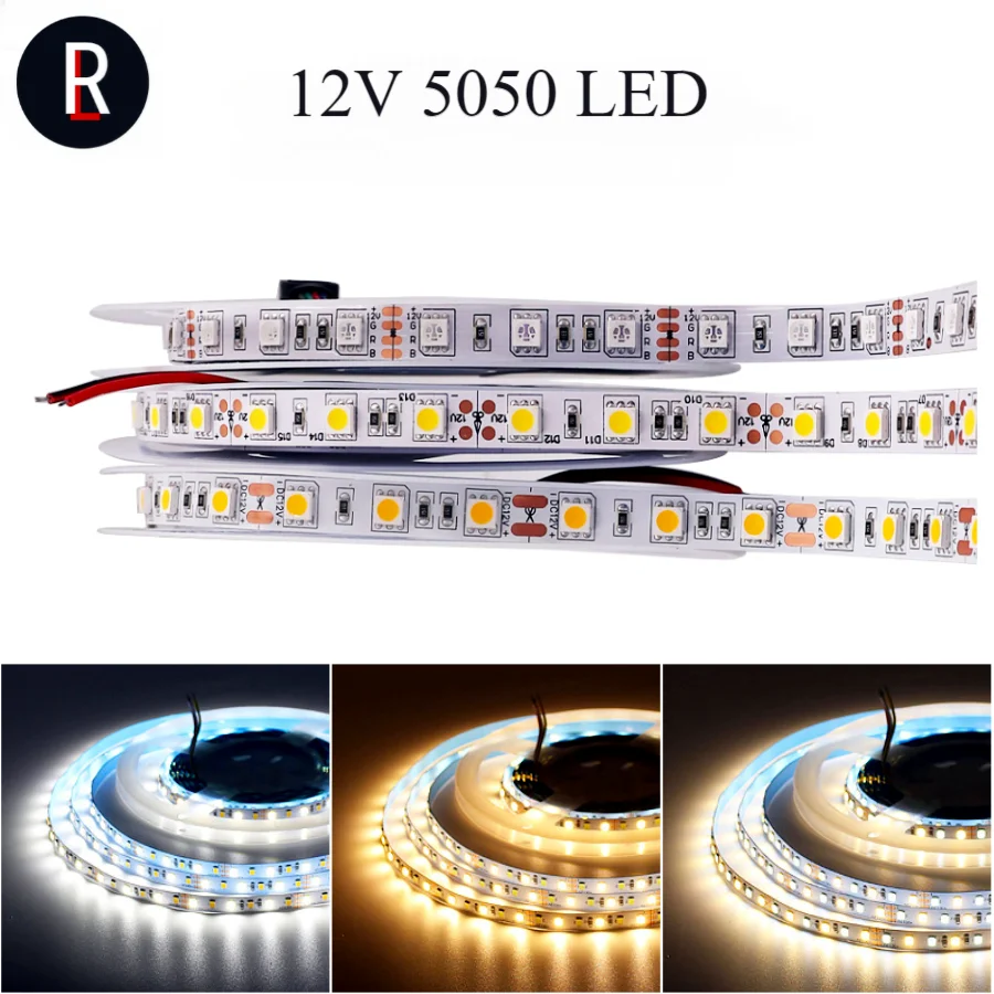 

Светодиодные ленты 5050, 60/120LEDs/m, световое украшение для комнаты и улицы, водонепроницаемая лента 12 В, низкое напряжение, яркая лента для освещ...