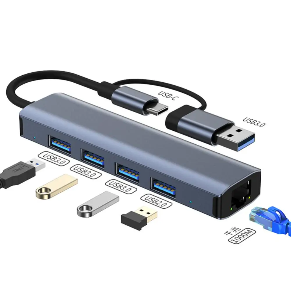 

USB C HUB 3.0 Type C 3.1 5 Port Multi Splitter Adapter USB-C 1000Mbps USB RJ45 for Lenovo Xiaomi Macbook PC Accessories Hub USB