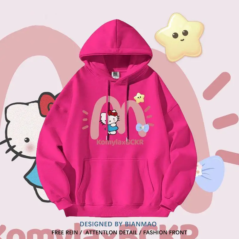 

Симпатичная толстовка с капюшоном Sanrio Hellokitty, плюшевая универсальная хлопковая свободная удобная, несколько цветов, модный подарок на день рождения для девочек