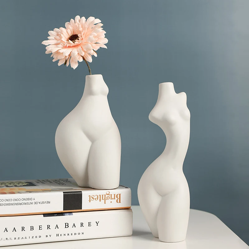 

NIFLHEIM Ceramic Body Art Flower Vase Nordic White Lady Human Pot Creative Figureins Home Bedroom Bathroom Desktop Decor Crafts
