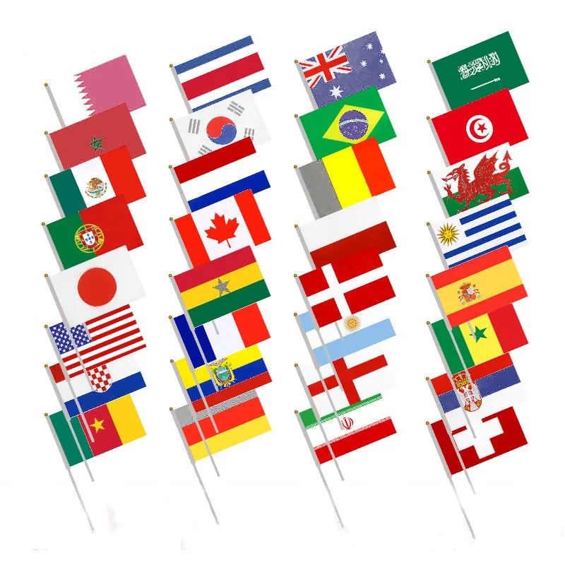 

20Pcs Custom Hand Waved Flags Brazil Spain France Flag Cheering At Sporting Events 14x21cm for Outdoor Decor Football Match 2022