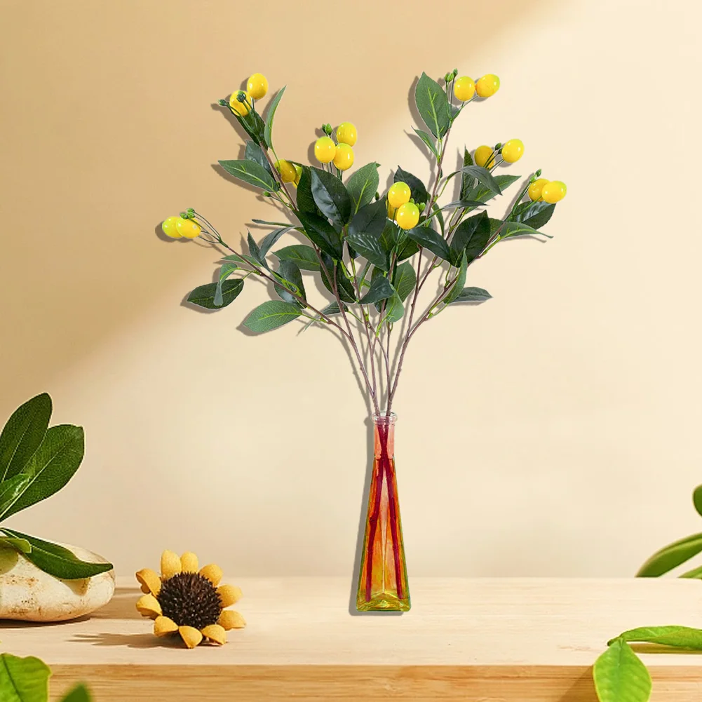 

1 шт. искусственная ветка лимона с имитацией фруктов, зеленые растения, искусственный цветок, дюйма, пластик для сада, спальни, кухни, домашни...