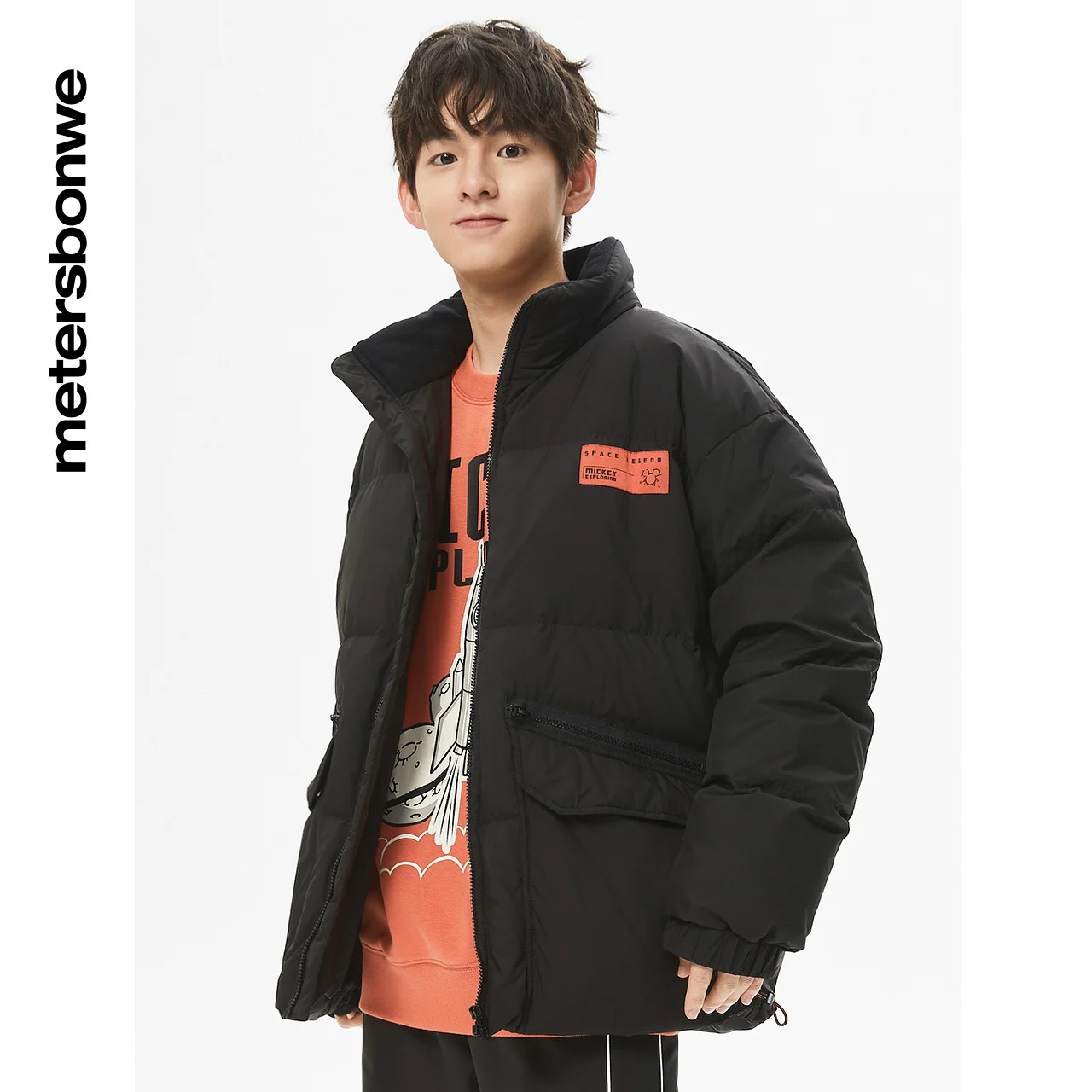 Metersbonwe Couple Stand Collar Short Down Jackets Men's 80% Duck Down Thick Letter Print Warm Wear Loose Women Winter Down Coat