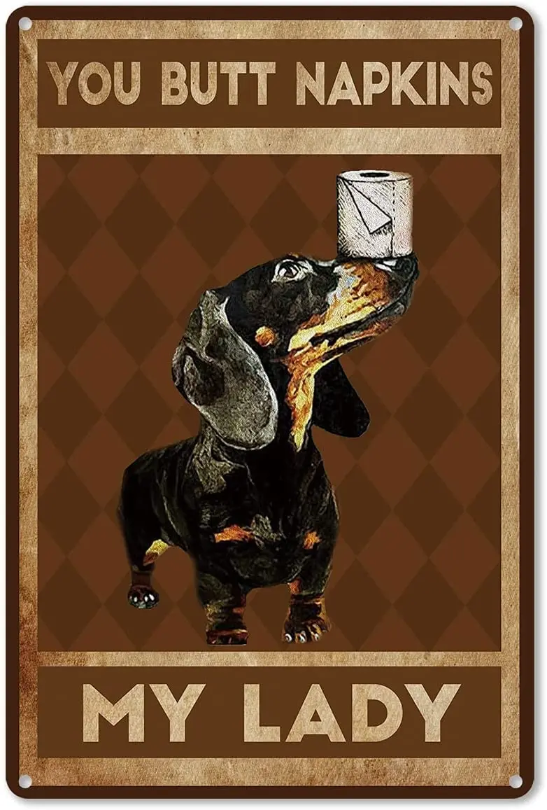 

ForbiddenPaper Funny Bathroom Quote Cat Metal Tin Sign Wall Decor - Vintage Your Napkins My Lady Tin Sign for Toilet Bathroom