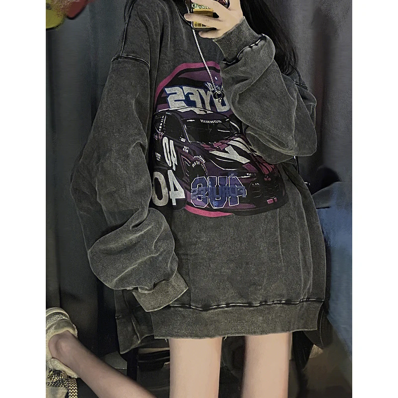 

High Street Sweatshirt Hip Hop-hop Long-sleeved Women Spring Autumn Harajuku Casual Letter Print Pullover Sweat Shirt O-neck