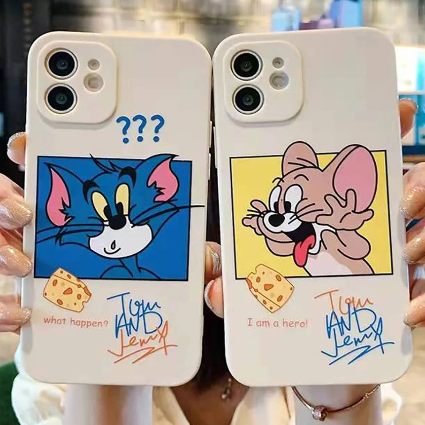 

Cartoon Cute Cat Mouse For Apple iPhone 11 12 13 Pro Max 12 13 Mini X XR XS MAX SE 2020 6 6S 7 8 Plus Silicone Phone Cases Cover