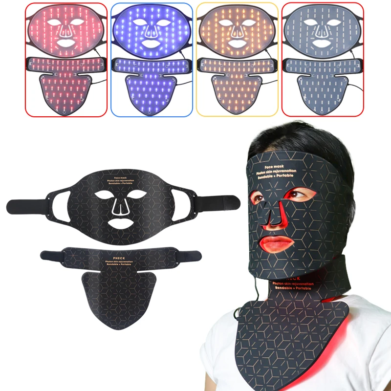 Wireless 3D Silicone LED Face Neck Mask with 480 Lamp Beads Infrared Light Photon Mask Skin Rejuvenation Anti-Ance Shrink Pores