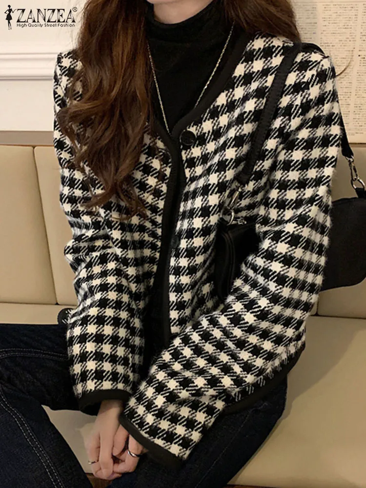 

ZANZEA Women Plaid Suits Coats Vintage Office Lady Jackets Fashion Long Sleeve Blazer Spring Summer Oversized Casual Loose Wears