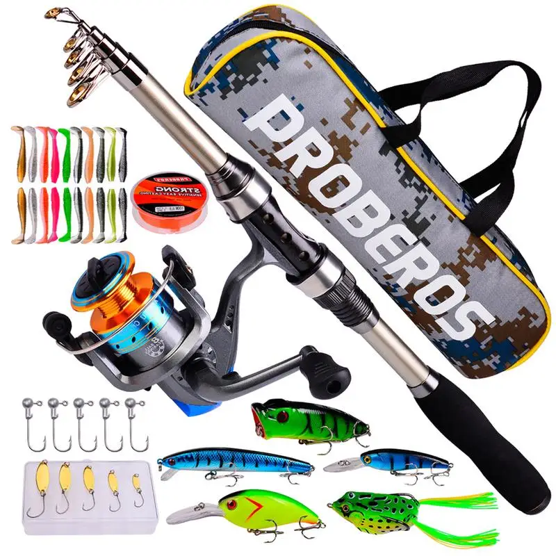 

Fishing Rod Full Kits With 1.8M Telescopic Sea Rod And Spinning Reel Baits Lure Set Travel Fishing Gear Accessories Bag Beginner